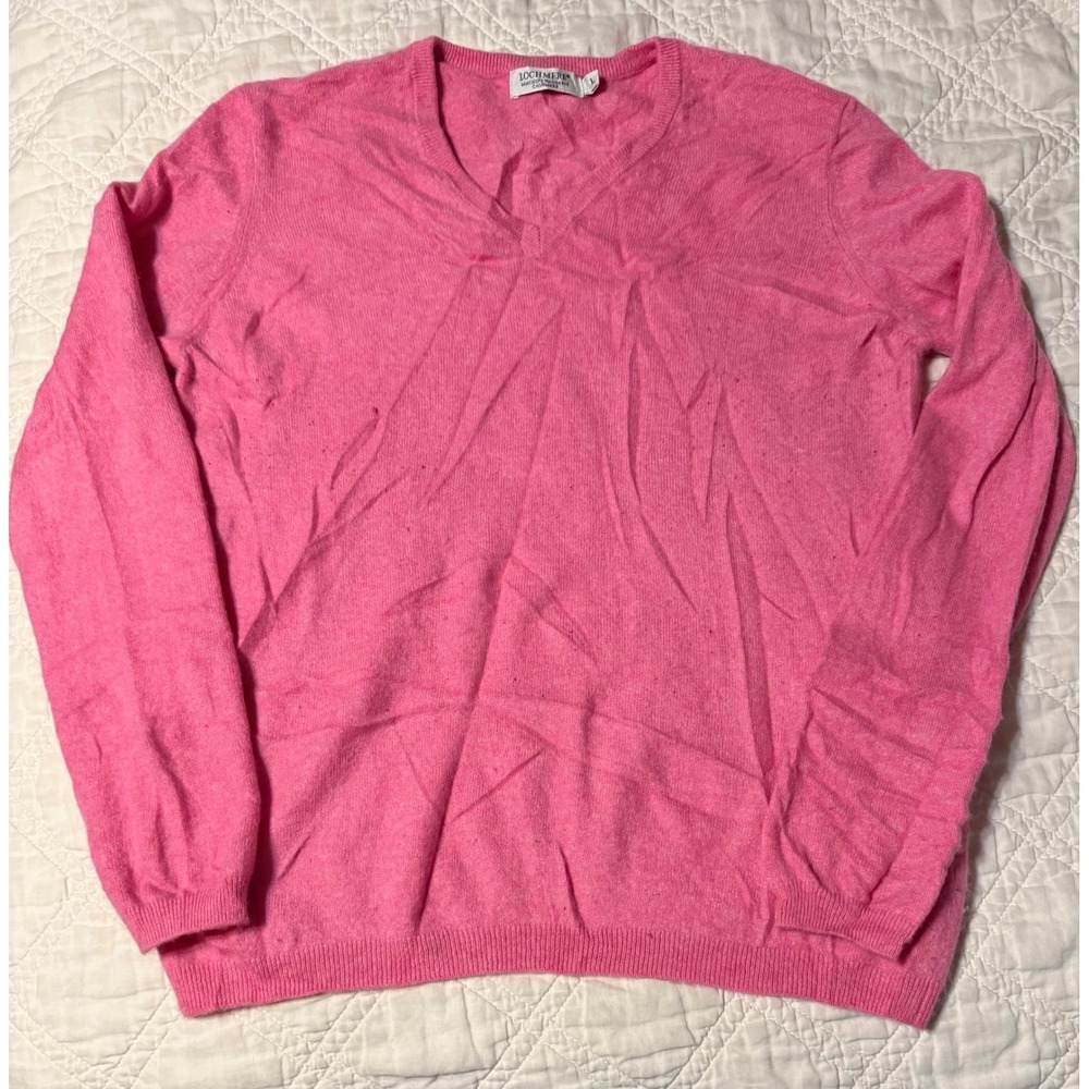 Lochmere Pink Machine Washable Cashmere V-Neck Sweater Womens Large Long Sleeve